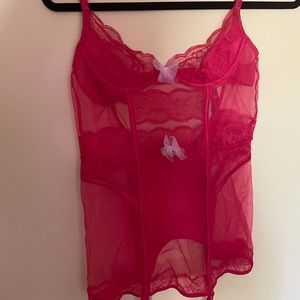 Red sheer corset lingerie